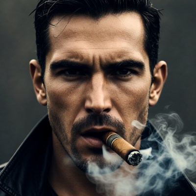Man smoking cigar close-up