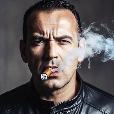 Man smoking cigar close-up