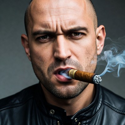 Bald man smoking cigar