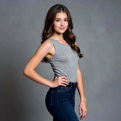 Teen girl posing in gray tank top
