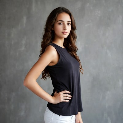 Young woman in black tank top posing