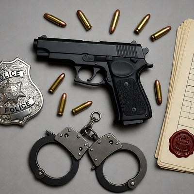 Police Badge Gun Bullets Handcuffs