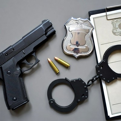 Police Gun Badge Handcuffs Bullets