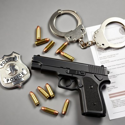 Police Badge Gun Handcuffs Bullets