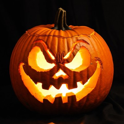 Lit Jack-o-Lantern Pumpkin