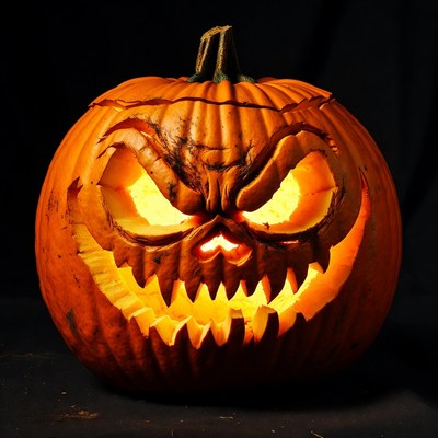 Lit Jack-o-Lantern Pumpkin