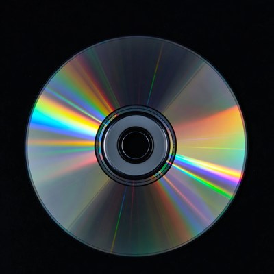 Shiny CD Disc on Black Background