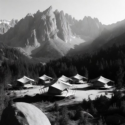 Tent Camp in Snowy Mountains