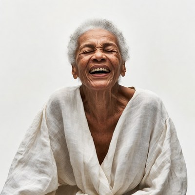 Elderly African-American woman laughing joyfully