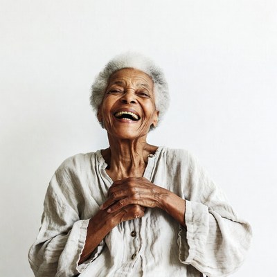 Elderly African-American woman laughing joyfully