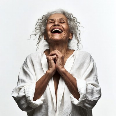 Elderly woman laughing joyfully