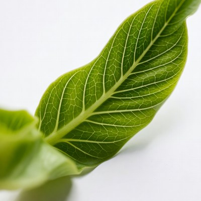 Green Leaf with Veins on White Background