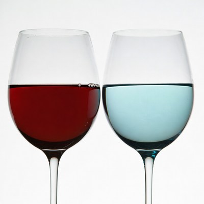 Red Wine and Blue Wine Glasses