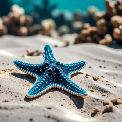 Blue Starfish on Sandy Beach