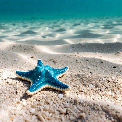 Blue Starfish on Sandy Beach