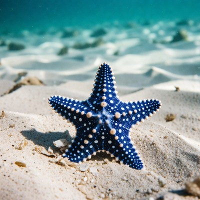 Blue Starfish on Sandy Beach