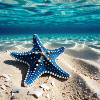 Blue Starfish on Sandy Beach