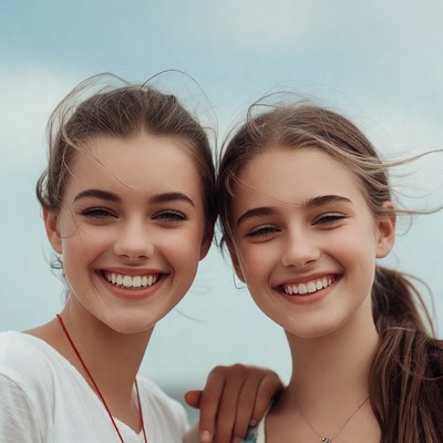 Two Smiling Teenage Girls Outdoors