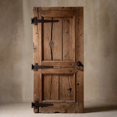 Rustic Wooden Door with Iron Hinges