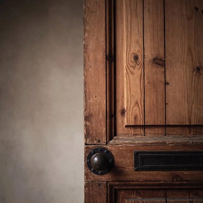 Rustic Wooden Door with Brass Knob