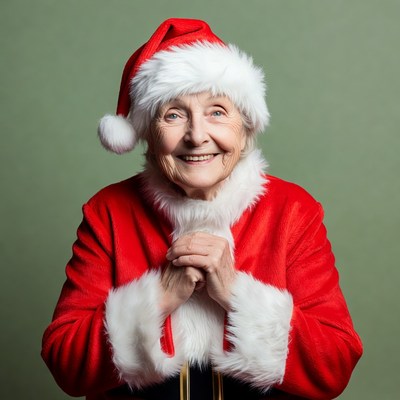 Elderly woman in Santa hat