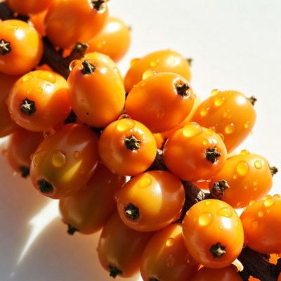 Orange berries cluster with water droplets