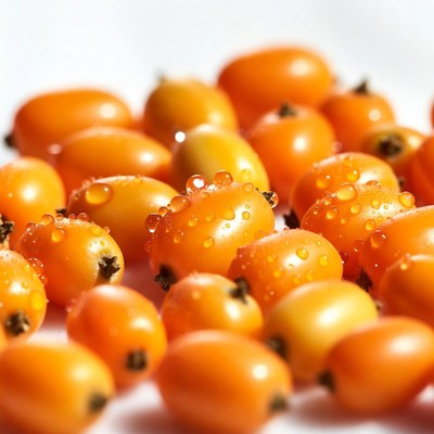 Sea Buckthorn Berries with Water Droplets