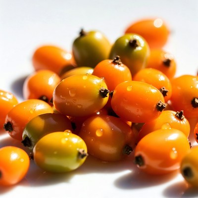 Fresh Sea Buckthorn Berries on White