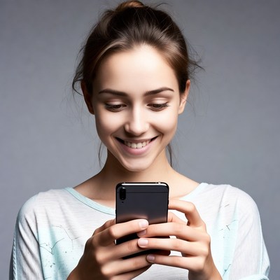 Smiling woman using smartphone