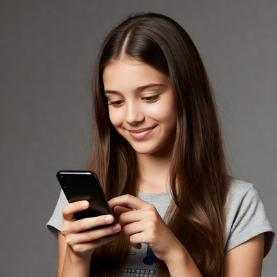 Girl smiling while using smartphone