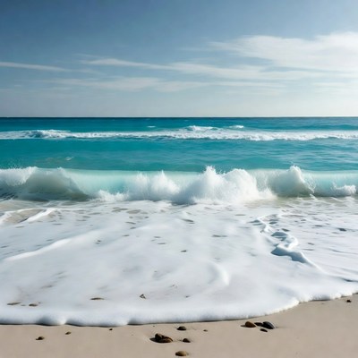 Turquoise Ocean Waves Crashing on Beach