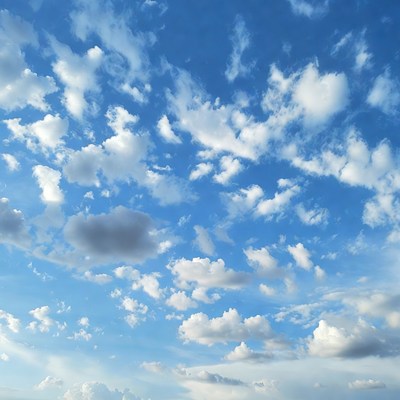 Fluffy white clouds in blue sky