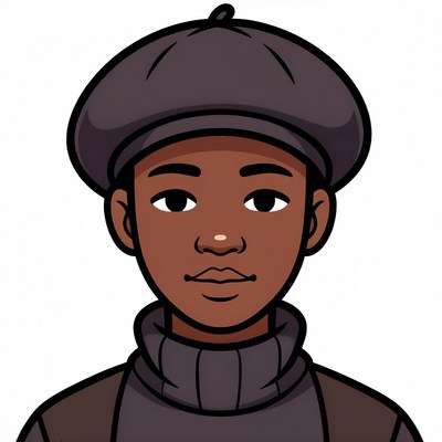 African-American boy in beret and turtleneck