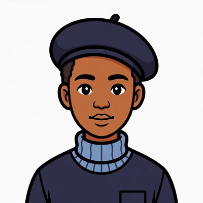 African-American boy in beret and turtleneck