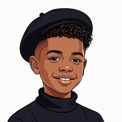 Smiling African-American boy in black beret