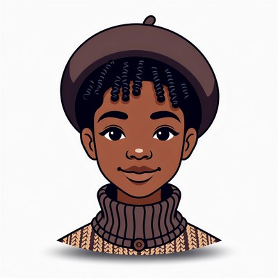 African-American girl in beret and turtleneck