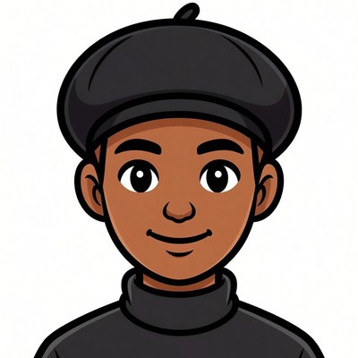 Cartoon African-American boy in beret