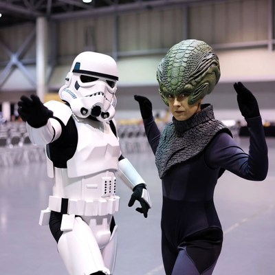 Stormtrooper and Alien Woman Posing Together