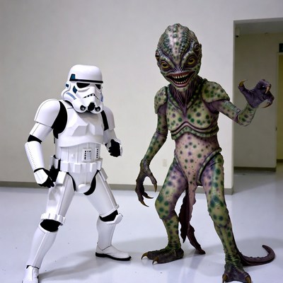 Stormtrooper and Lizard Alien Costumes