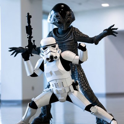 Stormtrooper Posing with Alien Cosplayer