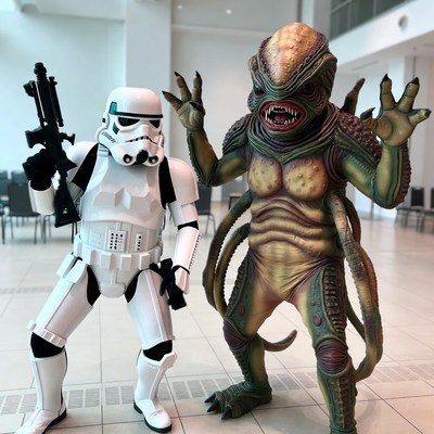 Stormtrooper with Alien Creature Cosplay