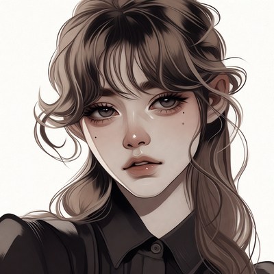 Anime girl with bangs in black collar