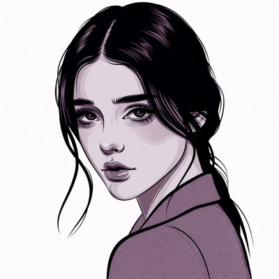 Purple illustration of woman with black hair