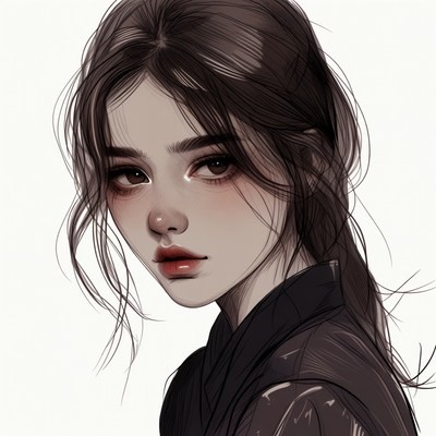 Asian woman in black hanbok