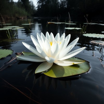 White lotus flower on pond