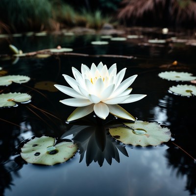 White lotus flower on pond
