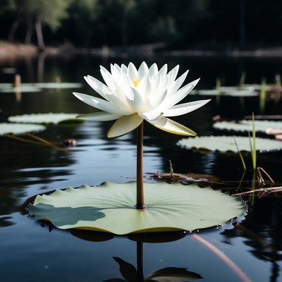 White lotus flower in pond