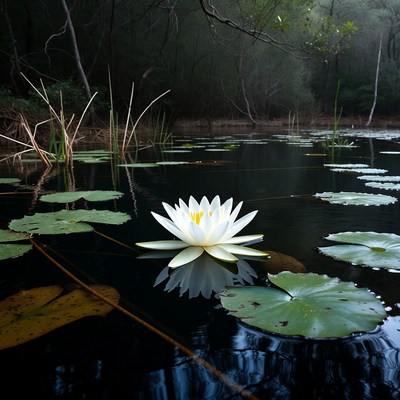 White lotus flower in pond