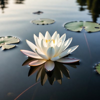 White lotus flower on water