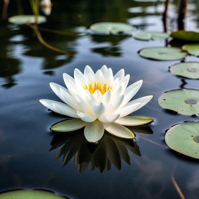White lotus flower on water